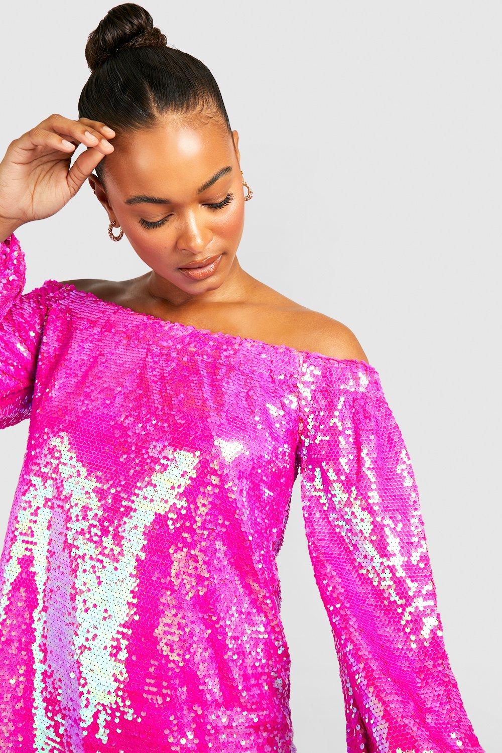 Bright pink hot sale sequin top